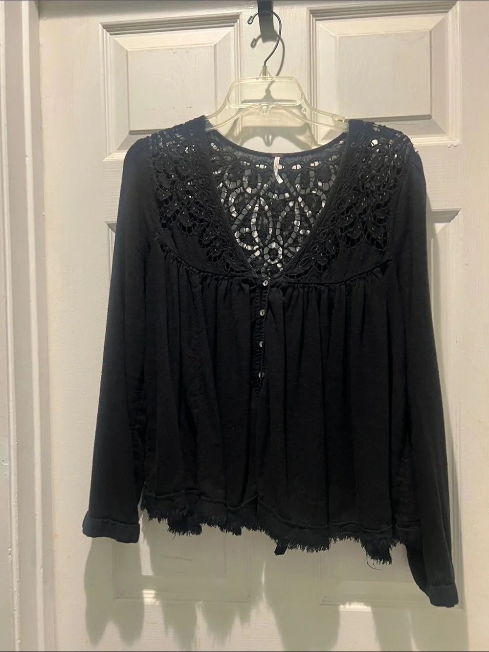 Free People Black Crochet Yoke Long Sleeve Tunic